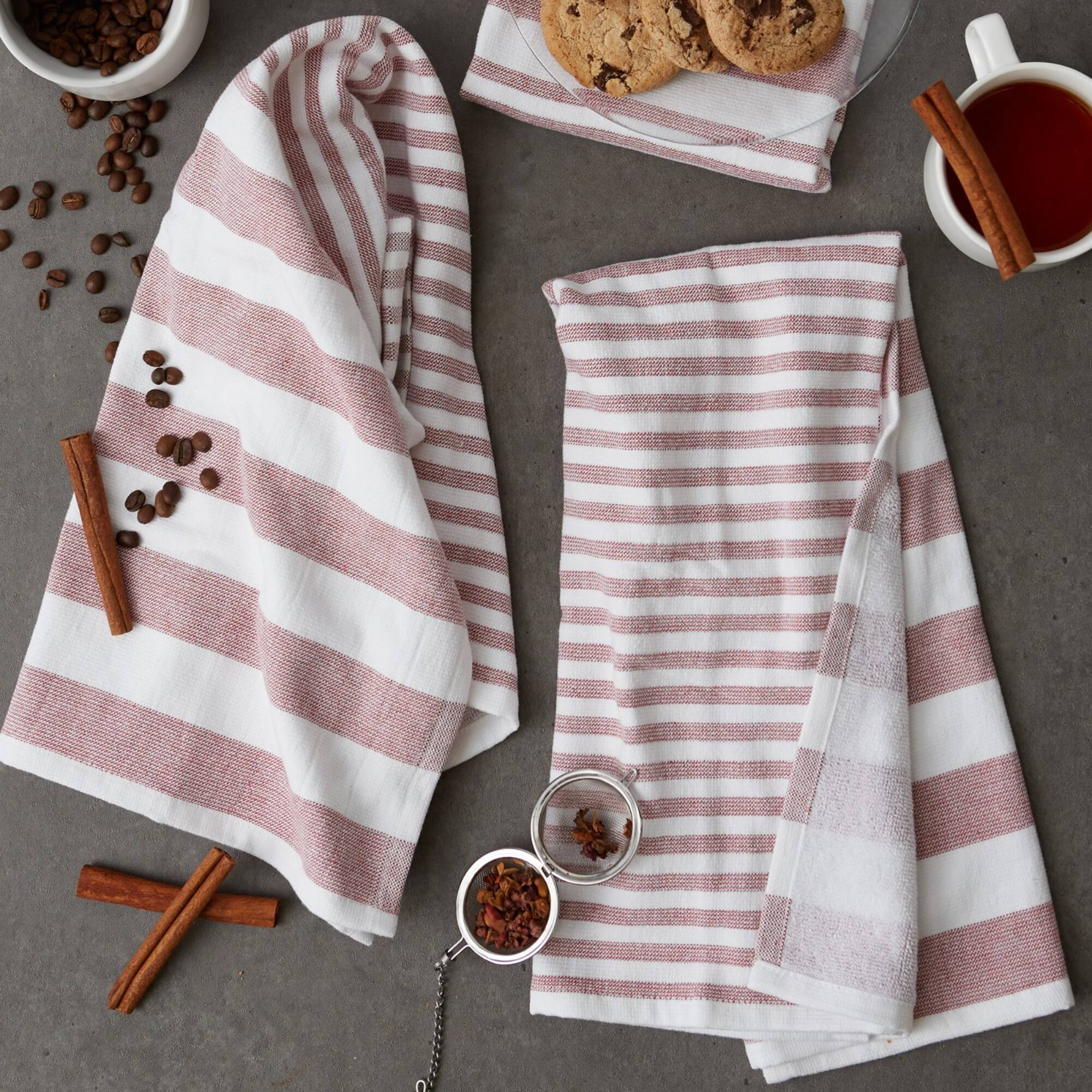 DII® Barn Red Nautical Stripe Terry Dishtowels, 3ct.